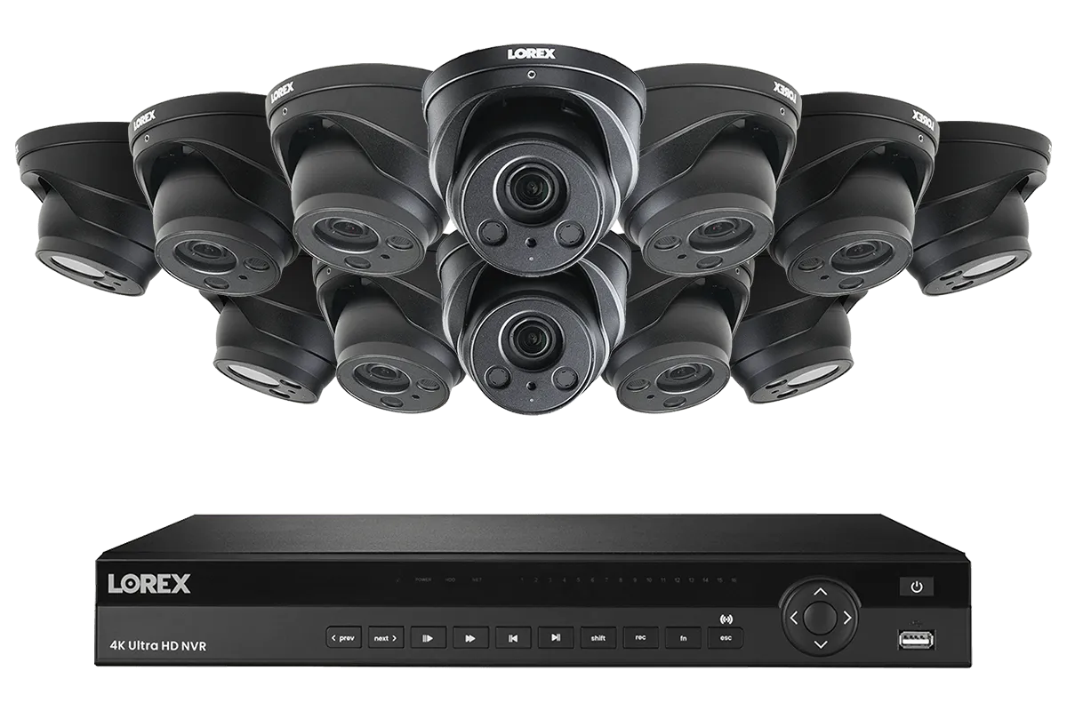 Nocturnal 16-Channel 4K IP NVR System with Twelve Outdoor 4K (8MP) IP Metal 4x Optical Zoom Cameras and Audio Recording