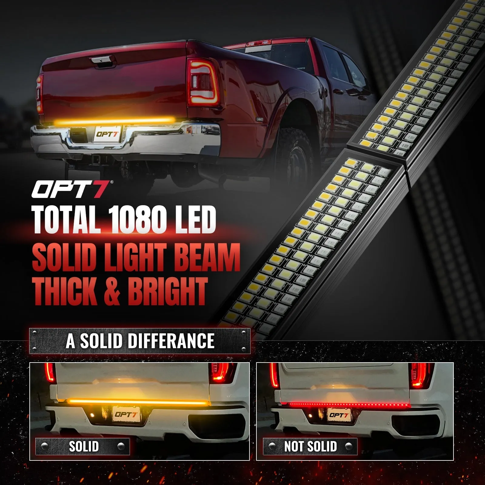 OPT7 Redline Parlux Triple Tailgate Light Bar 60" Bundle for Ford F150 15-20 with Blind Spot Easy Connect Harness