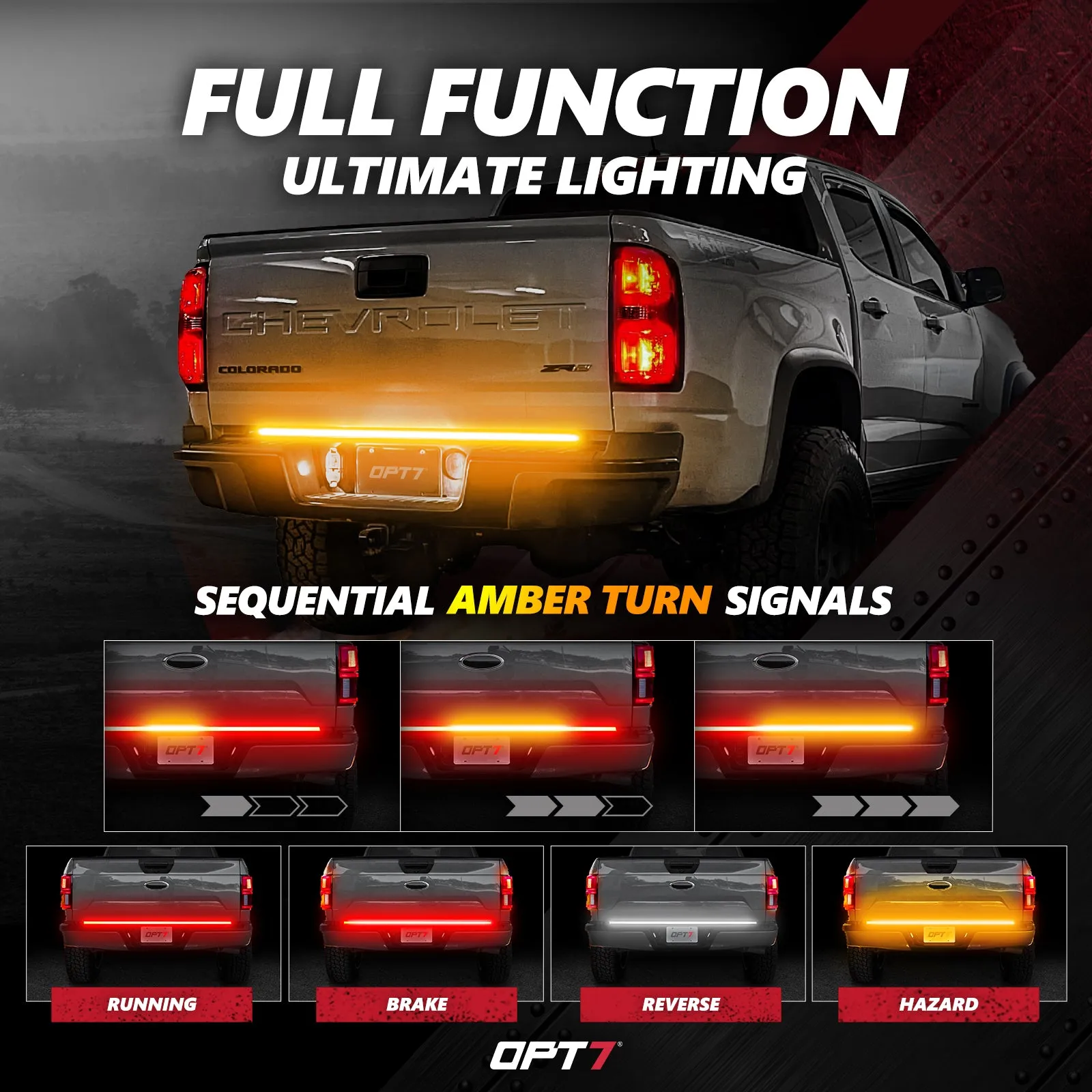 OPT7 Redline Triple Tailgate Light Bar 48" Bundle for Chevy Silverado-GMC Sierra 1500 19-21