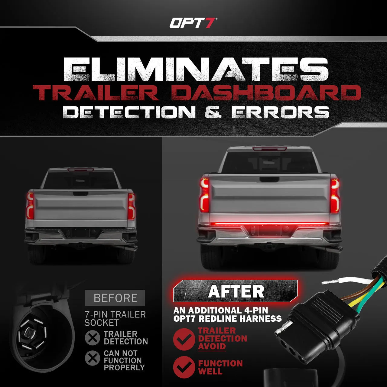 OPT7 Redline Triple Tailgate Light Bar 60" Bundle for Chevy Silverado-GMC Sierra 1500 19-21