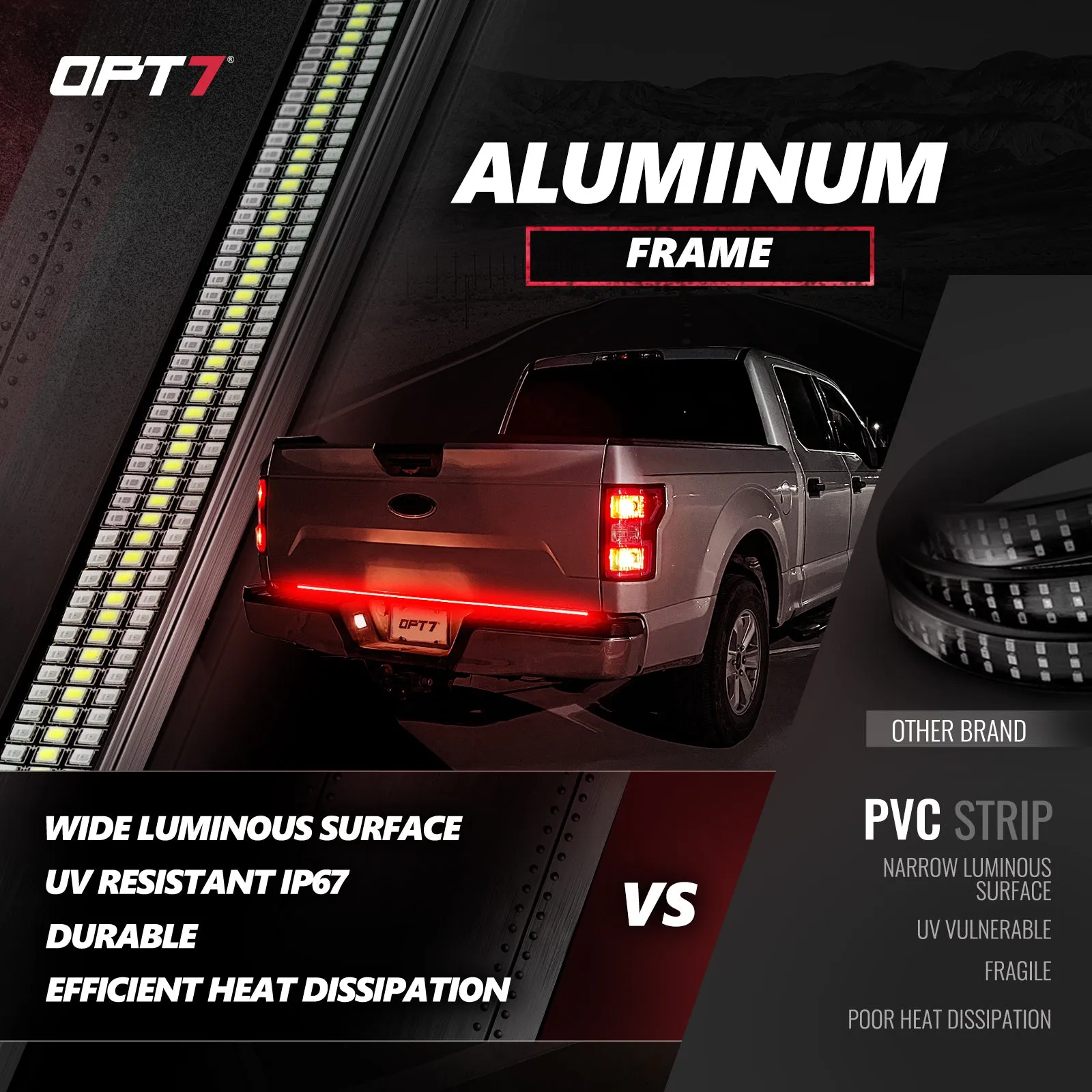 OPT7 Redline Triple Tailgate Light Bar 60" Bundle for Chevy Silverado-GMC Sierra 1500 19-21