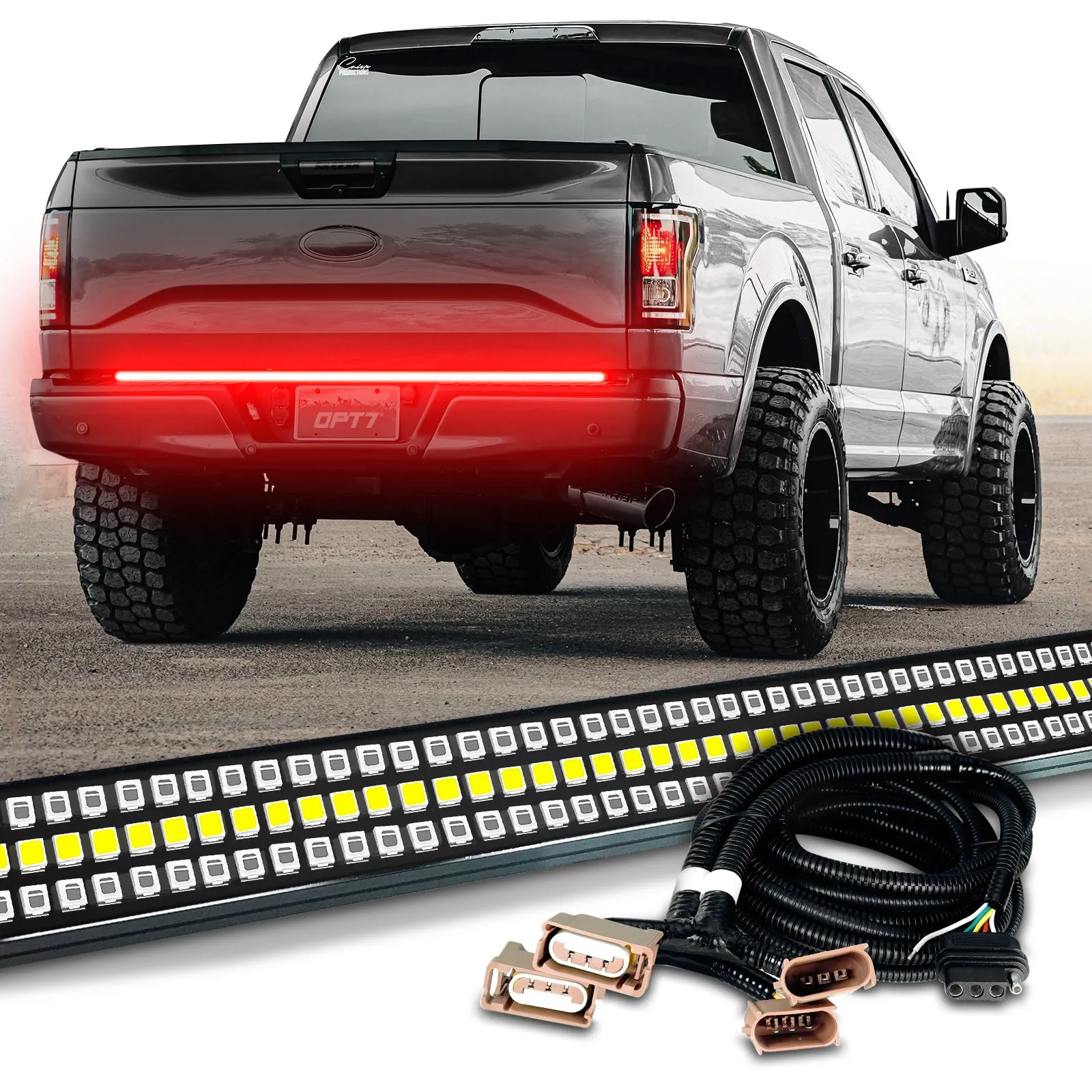 OPT7 Redline Triple Tailgate Light Bar 60" Bundle for Ford F150 15-18 Easy Connect Harness