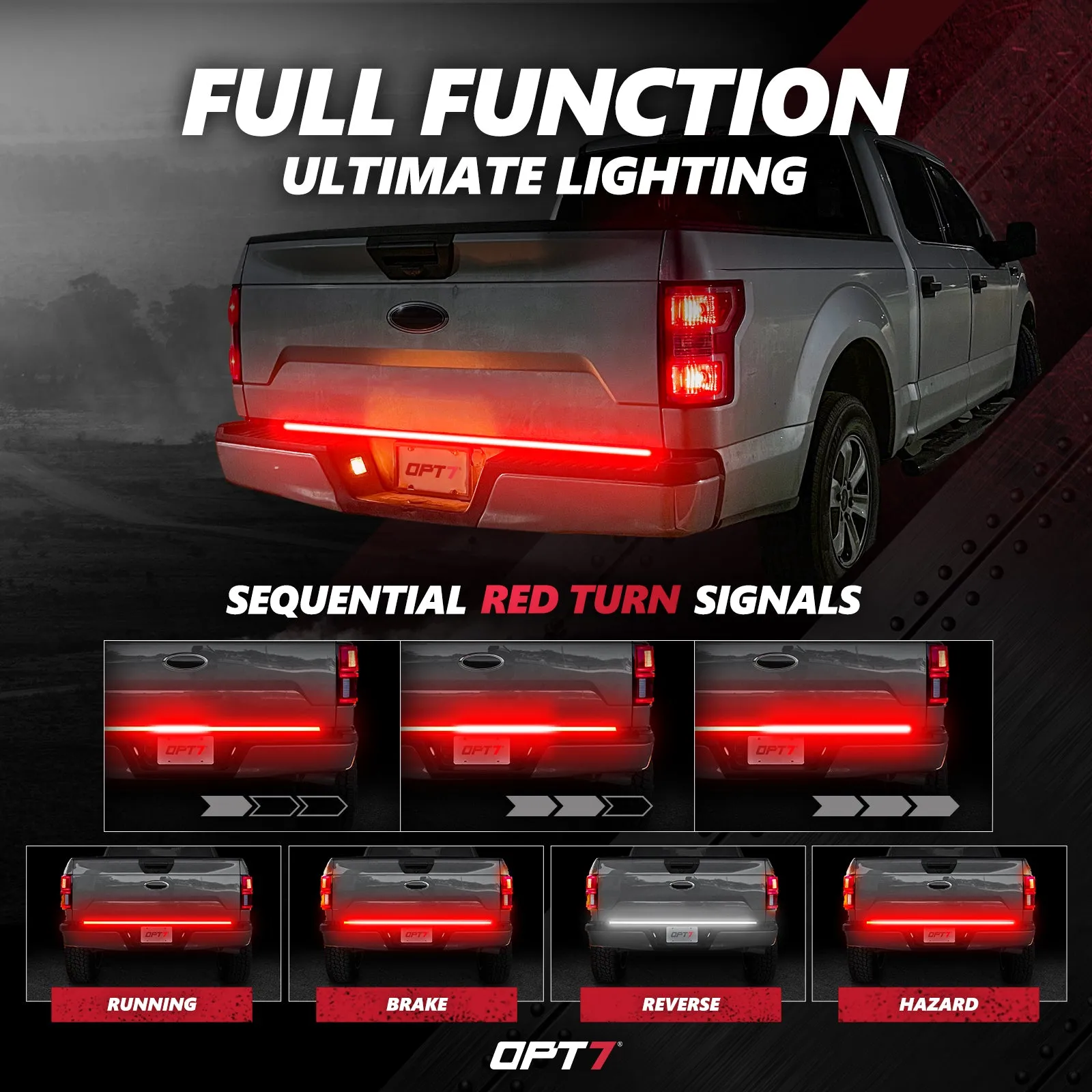 OPT7 Redline Triple Tailgate Light Bar 60" Bundle for Ford F150 15-18 Easy Connect Harness