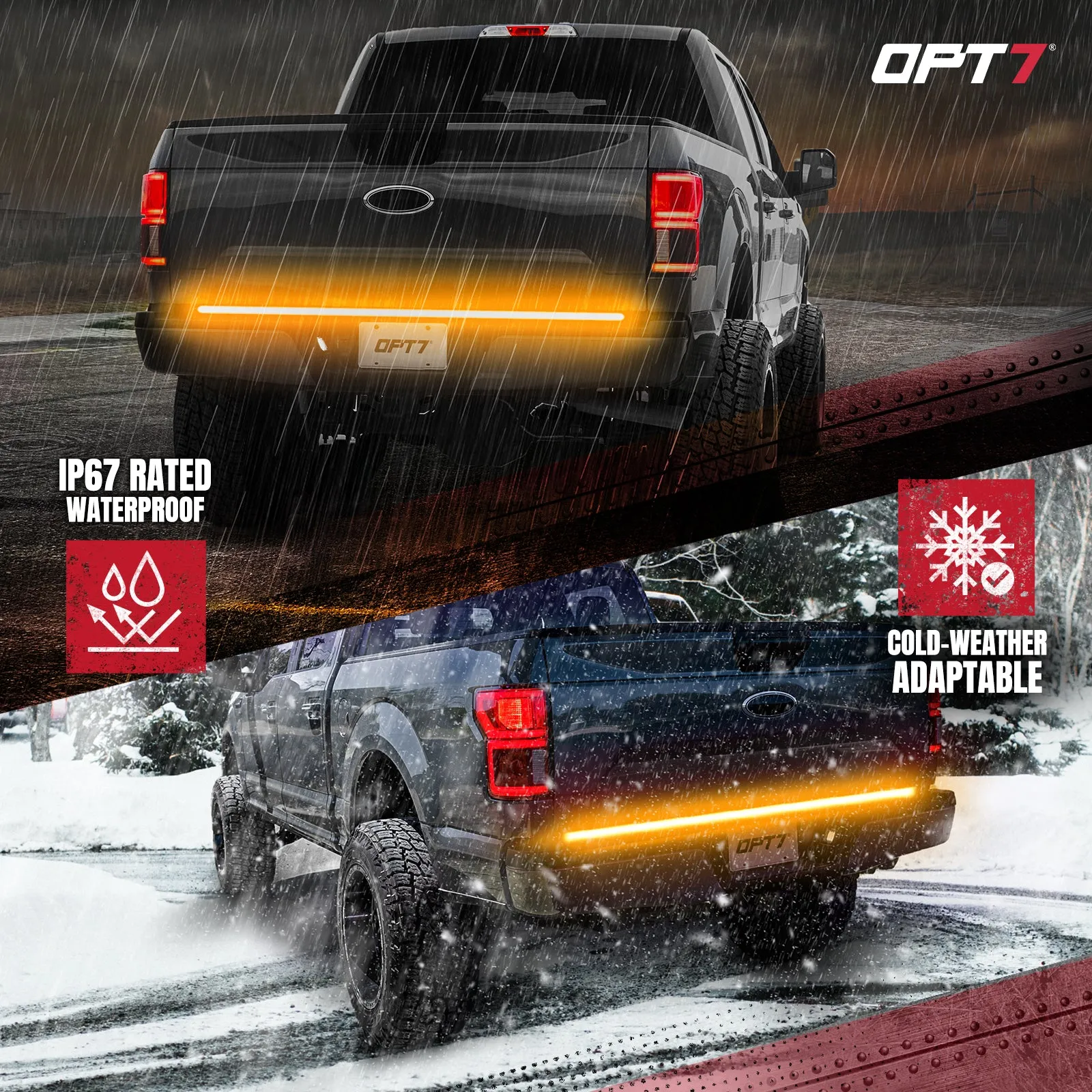 OPT7 Redline Triple Tailgate Light Bar 60" Bundle for Ford F150 15-18 Easy Connect Harness