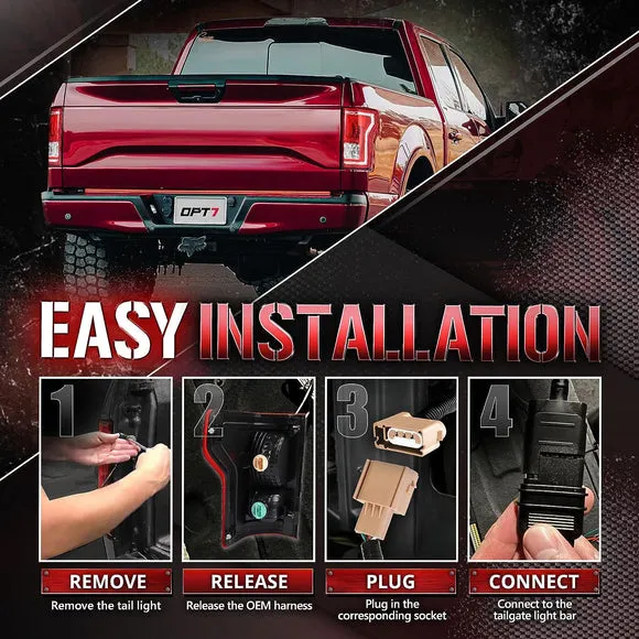 OPT7 Redline Triple Tailgate Light Bar 60" Bundle for Ford F150 15-18 Easy Connect Harness