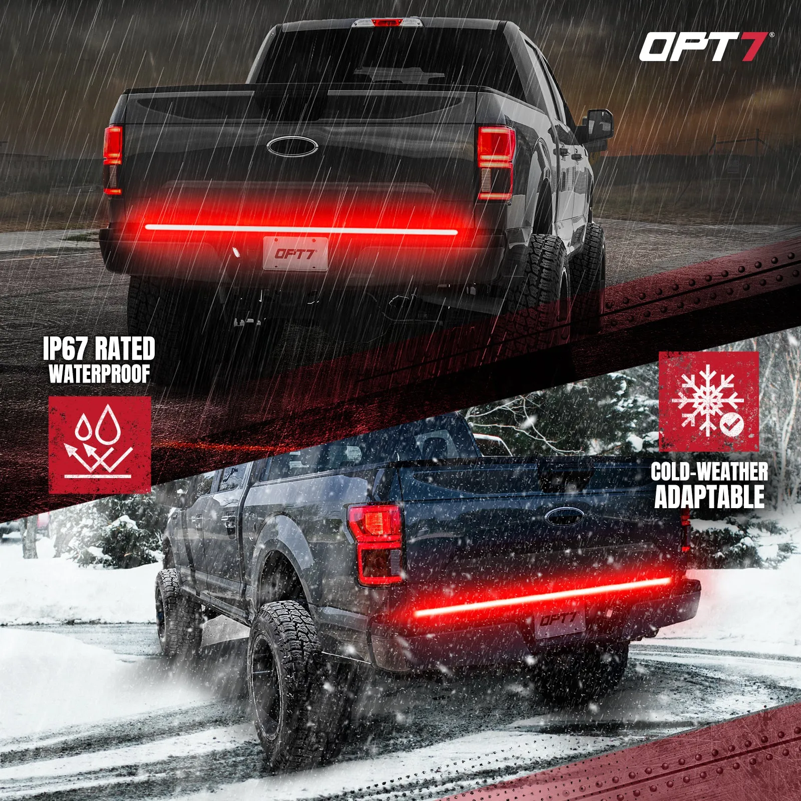OPT7 Redline Triple Tailgate Light Bar 60" Bundle for Ford F150 15-18 Easy Connect Harness