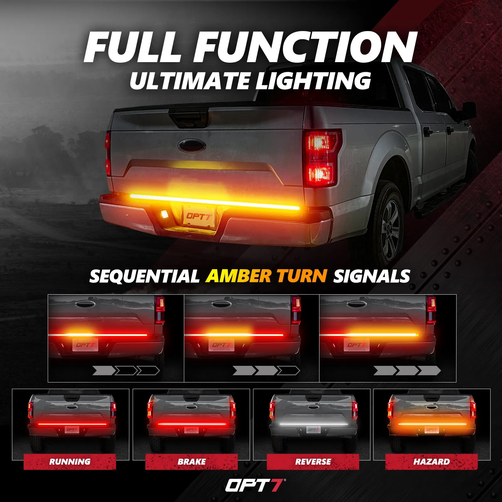 OPT7 Redline Triple Tailgate Light Bar 60" Bundle for Ford F150 15-18 Easy Connect Harness
