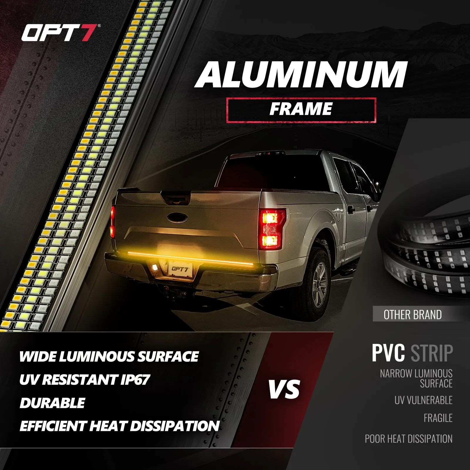 OPT7 Redline Triple Tailgate Light Bar 60" Bundle for Ford F150 15-18 Easy Connect Harness