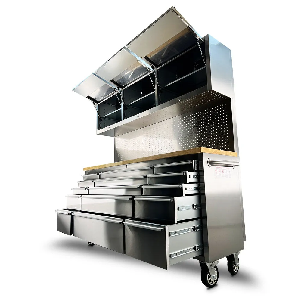 Pittsburgh P00001 72" 15 Drawer Stainless Steel Cabinet with 3 Door Cabinet & Peg Board