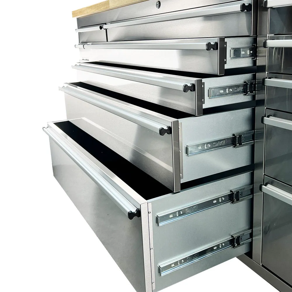 Pittsburgh P00001 72" 15 Drawer Stainless Steel Cabinet with 3 Door Cabinet & Peg Board
