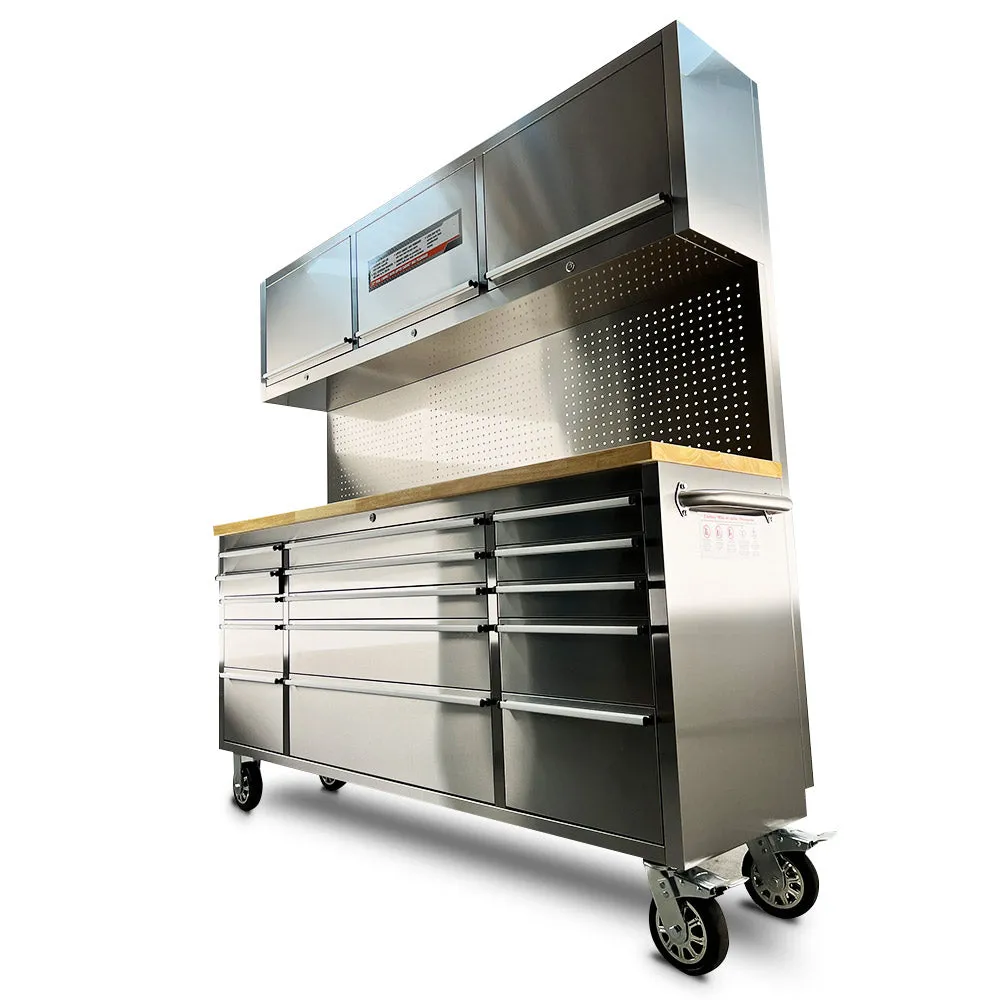 Pittsburgh P00001 72" 15 Drawer Stainless Steel Cabinet with 3 Door Cabinet & Peg Board