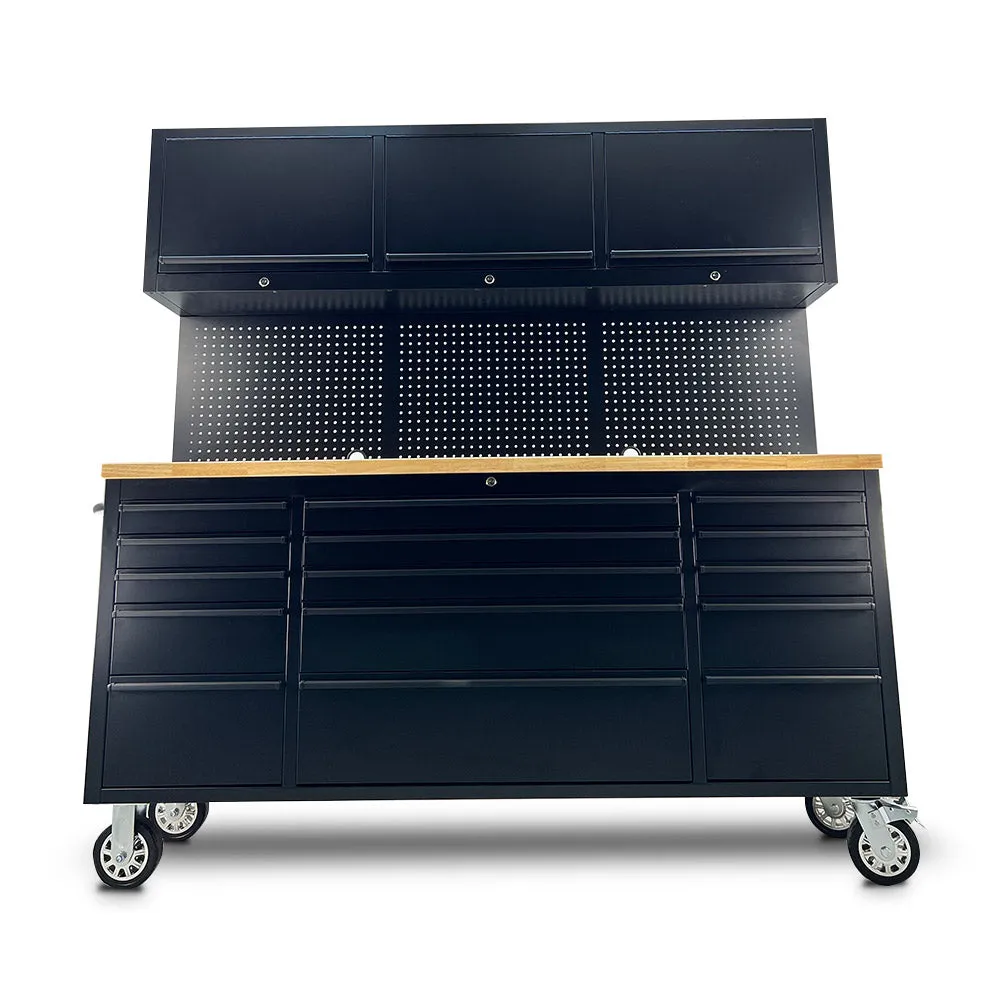 Pittsburgh P00004 72" 15 Draw Black Roller Cabinet with 3 Door Black Cabinet