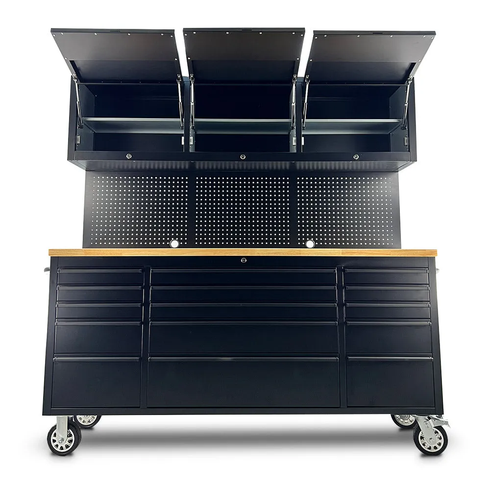 Pittsburgh P00004 72" 15 Draw Black Roller Cabinet with 3 Door Black Cabinet