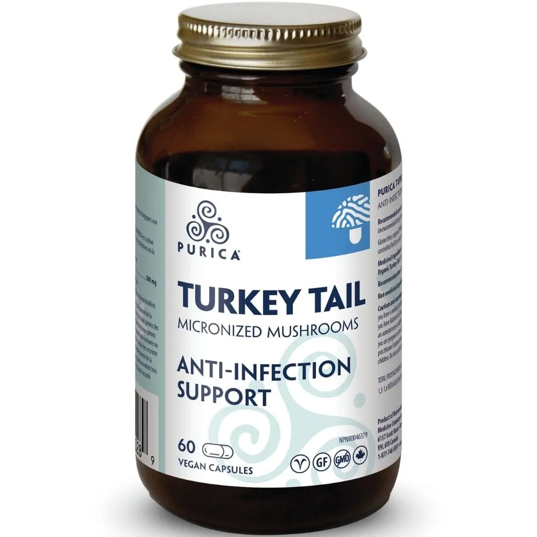 Purica Turkey Tail Micronized Mushrooms (Coriolus), 500mg, Vegetable Capsules