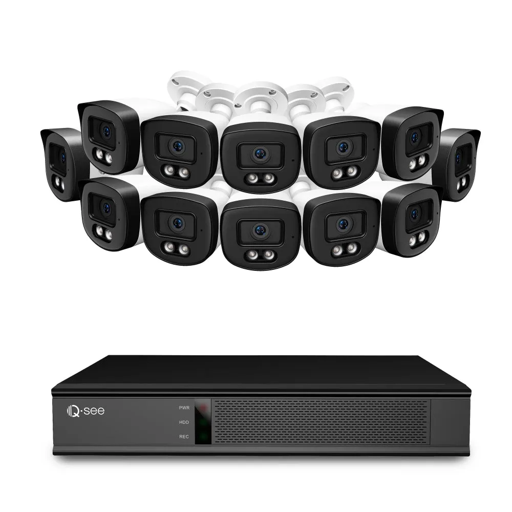 Qsee 4K Lite 16-Channel NVR (No HDD), 12PCS 5MP IP Camera System Featuring Color Night Vision,  16 PoE Ports