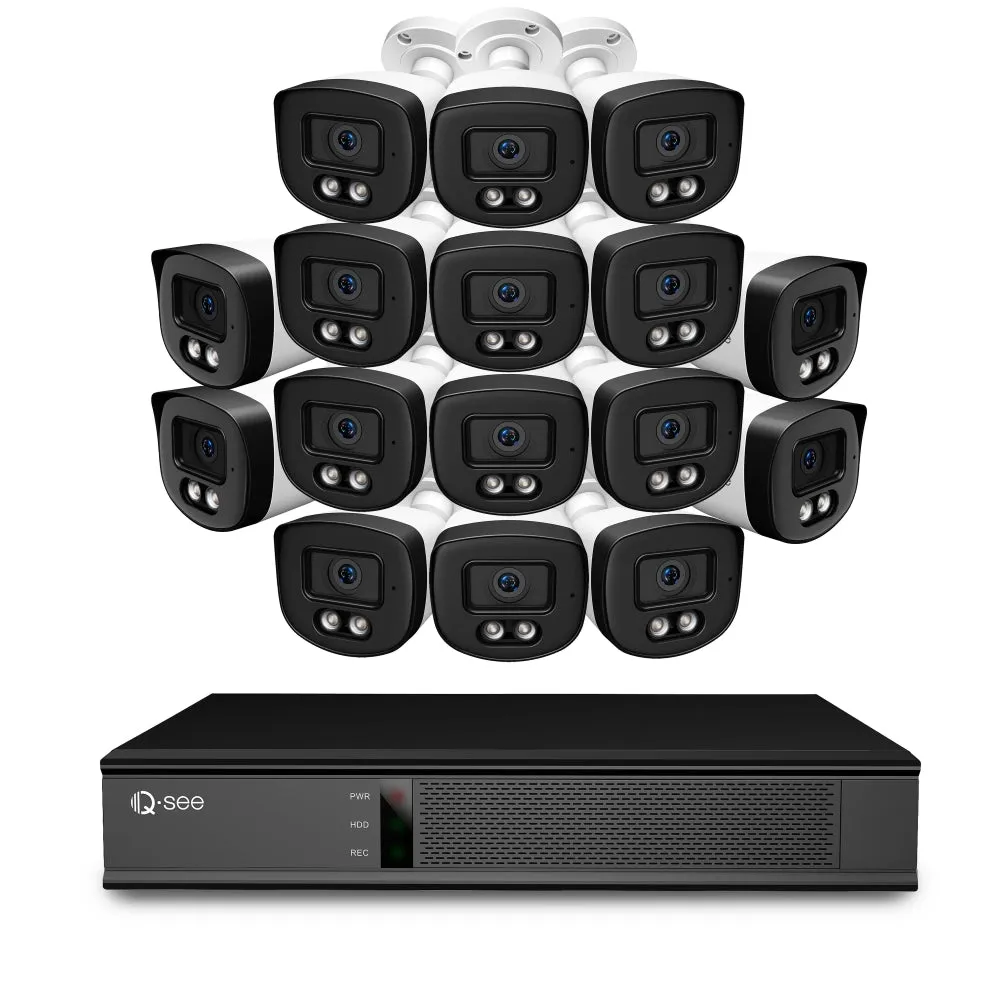 Qsee 4K Lite 16-Channel NVR (No HDD), 16PCS 5MP IP Camera System Featuring Color Night Vision,  16 PoE Ports