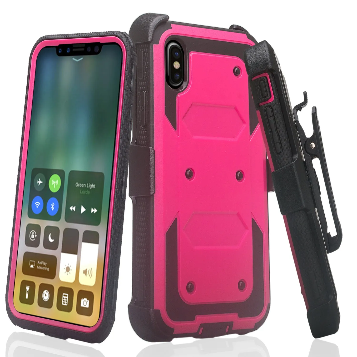Samsung Galaxy A10e Case, Galaxy A10e Case,  Triple Protection 3-1 w/ Built in Screen Protector Heavy Duty Holster Shell Combo Case - Hot Pink
