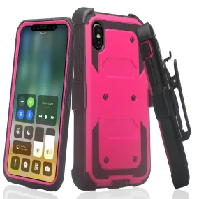 Samsung Galaxy A10e Case, Galaxy A10e Case,  Triple Protection 3-1 w/ Built in Screen Protector Heavy Duty Holster Shell Combo Case - Hot Pink