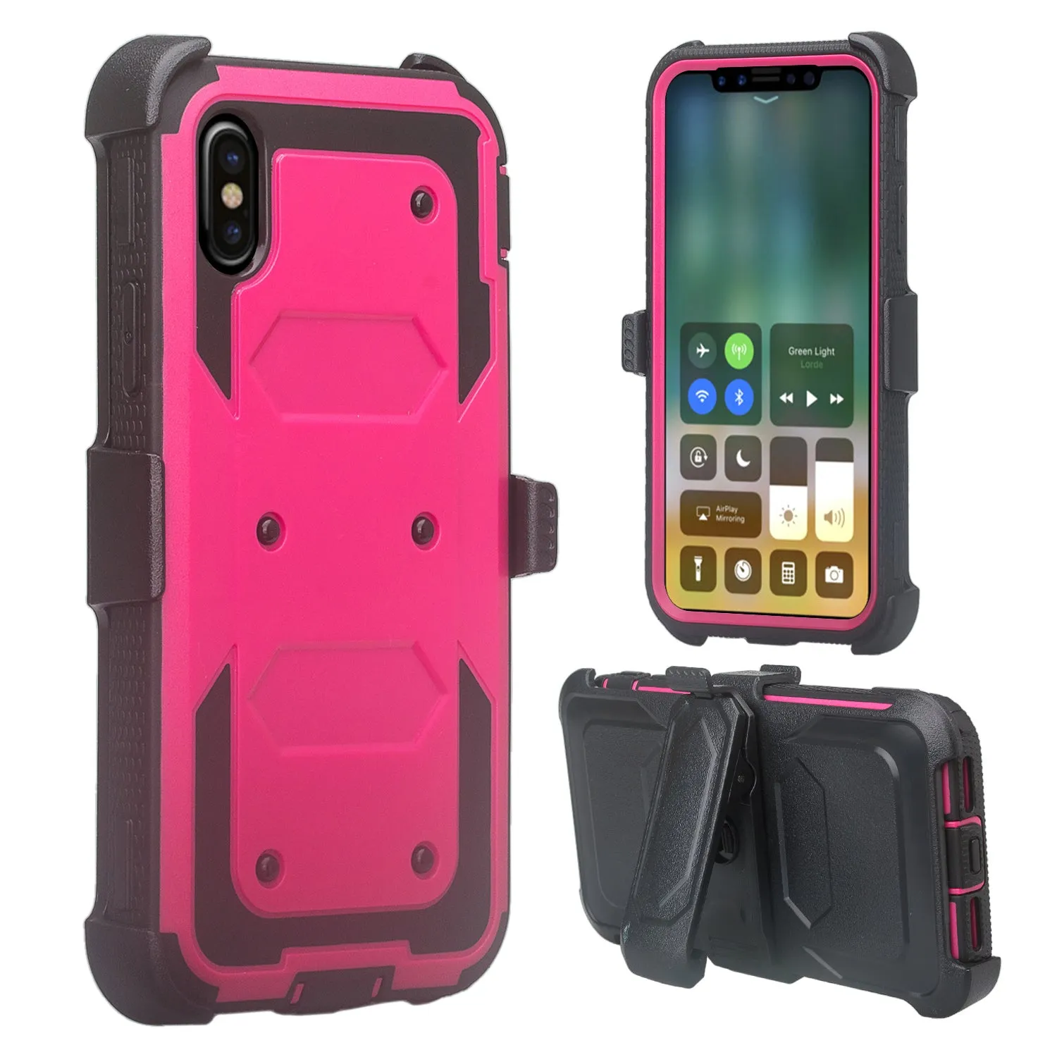 Samsung Galaxy A10e Case, Galaxy A10e Case,  Triple Protection 3-1 w/ Built in Screen Protector Heavy Duty Holster Shell Combo Case - Hot Pink