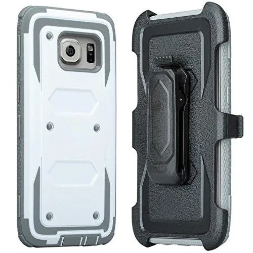 Samsung Galaxy S7 Case, Heavy Duty Hybrid Rotating Swivel Locking Holster Case for Galaxy S7 - White/Gray
