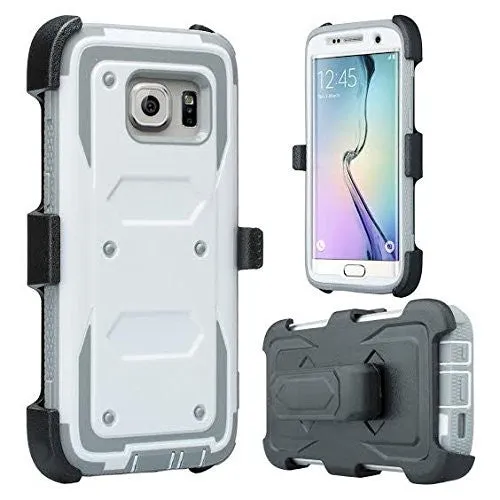 Samsung Galaxy S7 Case, Heavy Duty Hybrid Rotating Swivel Locking Holster Case for Galaxy S7 - White/Gray