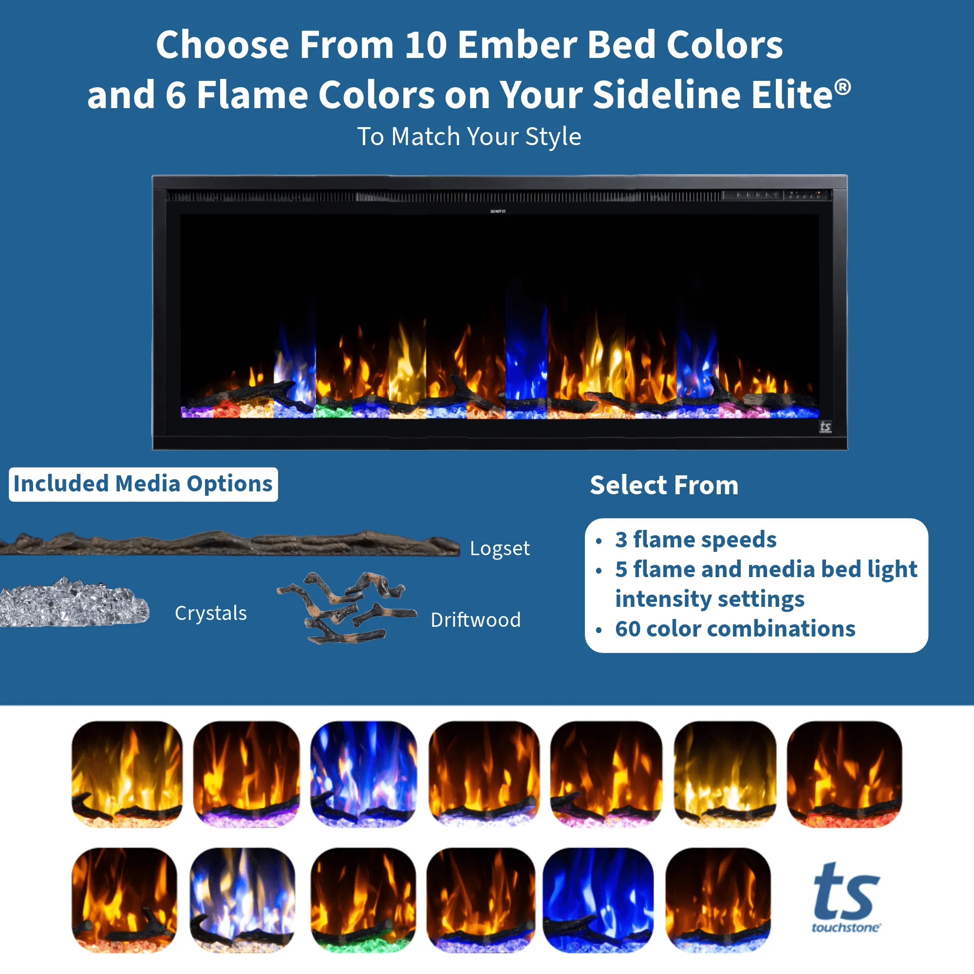 Sideline Elite 60 Inch Recessed Smart Outdoor Weatherproof Electric Fireplace (No Heat) 80049