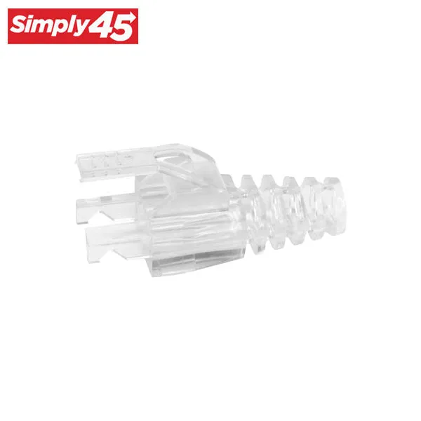 Simply45 - S45-B002 - Integrated Strain Reliefs - Clear - Commercial Rated - for Simply45 Unshielded Pass-Through / Standard RJ45 Cat6/Cat6a Modular Plugs - Resealable Bag of 100
