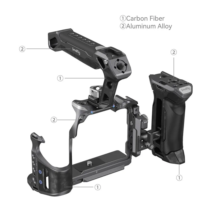SmallRig Rhinoceros Camera Cage Kits Aluminum for Sony Alpha 7R V / Alpha 7 IV / Alpha 7S III with Top Handle, NATO Side Handle, HDMI Cable Clamp,  1/4""-20 & 3/8""-16 Threads, NATO Rail, Shoe Mount, QD Socket | 3708 3710"