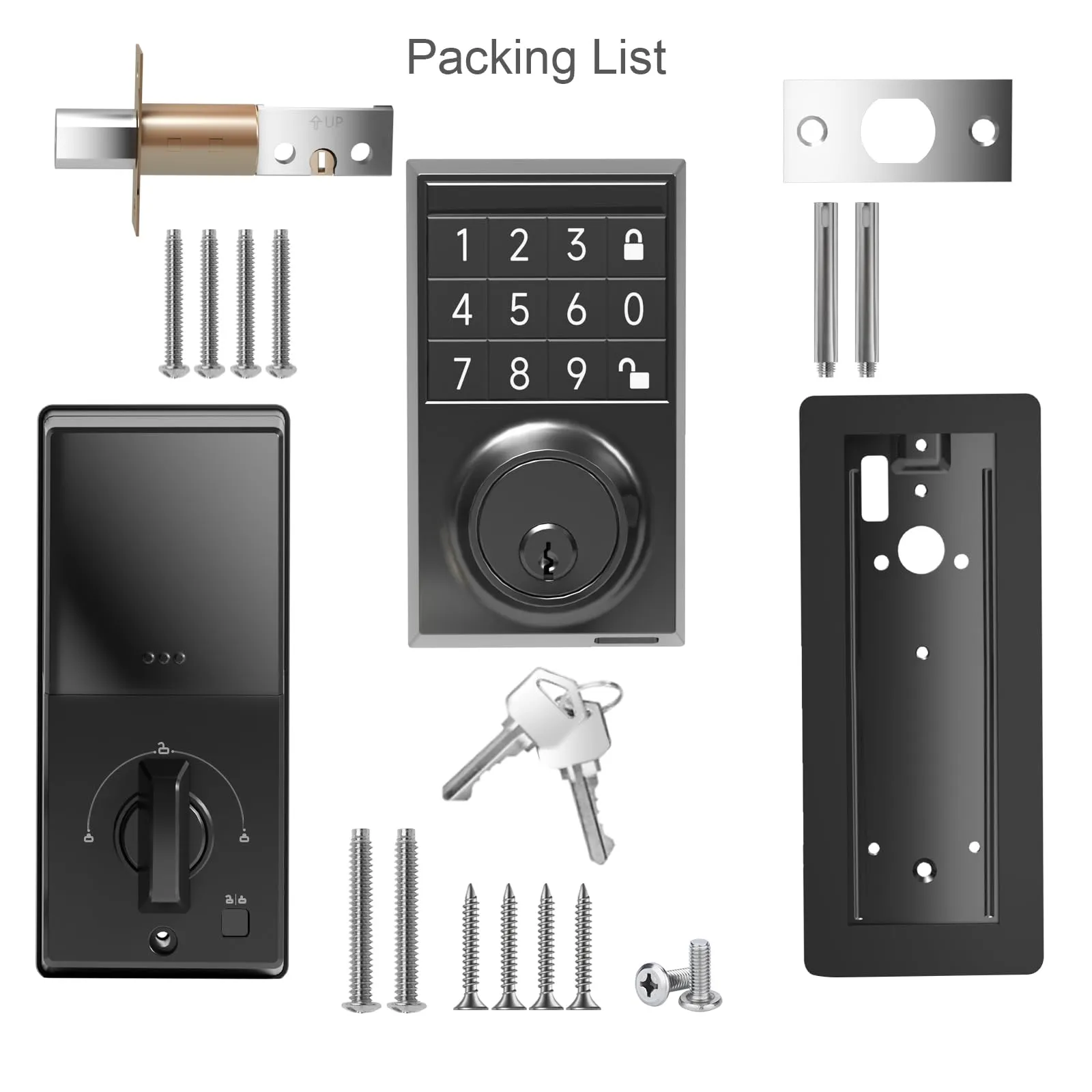 Smart Front Door Lock Set - Keyless Entry Door Lock with Keypads, Electronic Keypad Deadbolt 103 User Codes, Auto Lock, Mute Function, Low Battery Indicator, Includes 2 Keys-Ideal for Home Security