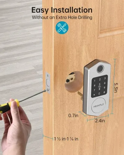 Smart Lock, HEANTLE Keyless Entry Door Lock with Touchscreen Keypads, Fingerprint Door Lock with Bluetooth APP Control for Home, Passcode Code Door Lock Smart Deadbolt