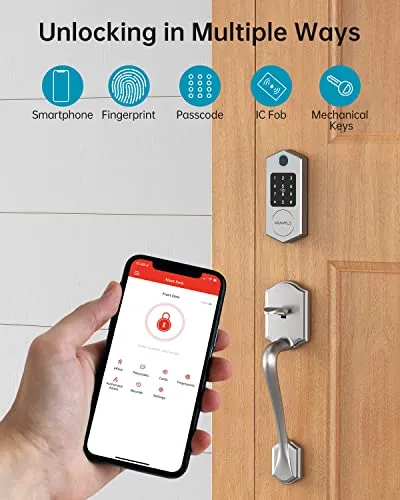 Smart Lock, HEANTLE Keyless Entry Door Lock with Touchscreen Keypads, Fingerprint Door Lock with Bluetooth APP Control for Home, Passcode Code Door Lock Smart Deadbolt
