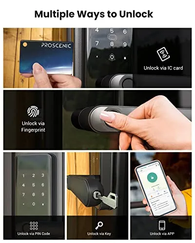 Smart Lock, Proscenic Keyless Entry Door Lock with Handle, Fingerprint Door Locks Support WiFi & Bluetooth, Touchscreen Electronic Door Locks with Keypads for Front Door, Bedroom, Home, Hotel, Airbnb