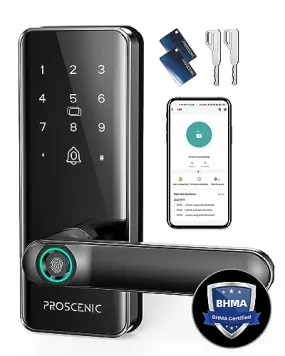 Smart Lock, Proscenic Keyless Entry Door Lock with Handle, Fingerprint Door Locks Support WiFi & Bluetooth, Touchscreen Electronic Door Locks with Keypads for Front Door, Bedroom, Home, Hotel, Airbnb