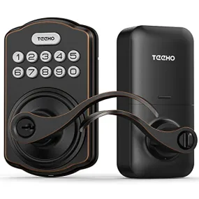 TEEHO Keyless Entry Electronic Door Locks with Keypads - Deadbolt Smart Lock - Front Door Lock Set with Door Levers - Auto Lock - Easy Installation - Oil-Rubbed Bronze