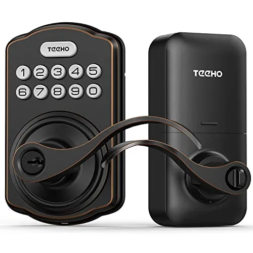 TEEHO Keyless Entry Electronic Door Locks with Keypads - Deadbolt Smart Lock - Front Door Lock Set with Door Levers - Auto Lock - Easy Installation - Oil-Rubbed Bronze