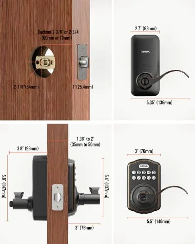 TEEHO Keyless Entry Electronic Door Locks with Keypads - Deadbolt Smart Lock - Front Door Lock Set with Door Levers - Auto Lock - Easy Installation - Oil-Rubbed Bronze