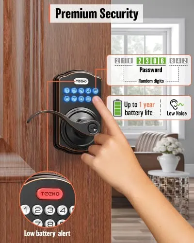 TEEHO Keyless Entry Electronic Door Locks with Keypads - Deadbolt Smart Lock - Front Door Lock Set with Door Levers - Auto Lock - Easy Installation - Oil-Rubbed Bronze