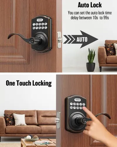 TEEHO Keyless Entry Electronic Door Locks with Keypads - Deadbolt Smart Lock - Front Door Lock Set with Door Levers - Auto Lock - Easy Installation - Oil-Rubbed Bronze