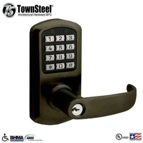 TownSteel - e-Elite 2010 - Electronic Push Button Lever Set - 2-3/4″ Backset - Rigid Lever Set - Oil Rubbed Bronze - Key Override - Grade 1