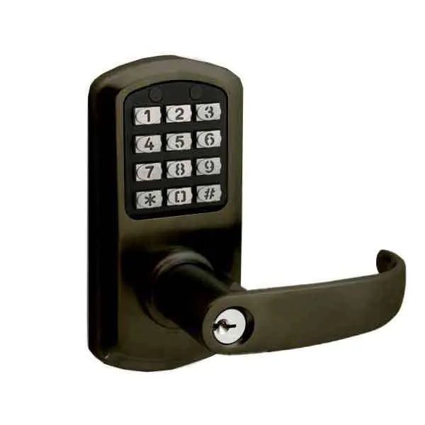 TownSteel - e-Elite 2010 - Electronic Push Button Lever Set - 2-3/4″ Backset - Rigid Lever Set - Oil Rubbed Bronze - Key Override - Grade 1