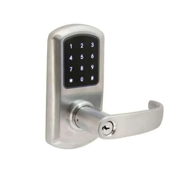 TownSteel - e-Elite 4010 - Electronic Push Button Lever Set - RFID - 2-3/4″ Backset - Rigid Lever Set - Satin Chrome  - Key Override - Grade 1