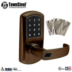TownSteel - e-Elite 4010 - Electronic Push Button Lever Set - RFID - IC Core (SFIC) - 2-3/4″ Backset - Rigid Lever Set - Oil Rubbed Bronze - Key Override - Grade 1