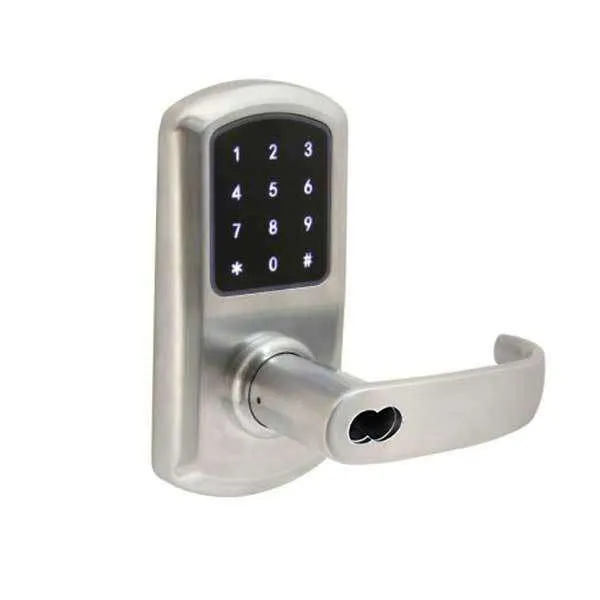 TownSteel - e-Elite 4010 - Electronic Push Button Lever Set - RFID - IC Core (SFIC) - 2-3/4″ Backset - Rigid Lever Set - Satin Chrome  - Key Override - Grade 1