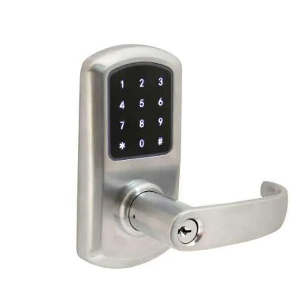 TownSteel - e-Elite 5010 - Electronic Push Button Lever Set - Wi-Fi - Optional Backset - Rigid Lever Set - Satin Chrome  - Key Override - Grade 1