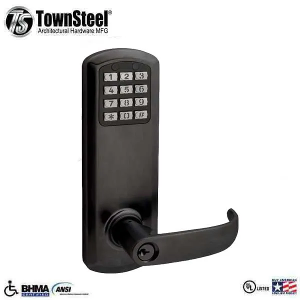 TownSteel - E-Genius 2000 - Interconnected Electronic Push Button Lock - Entry - 4" - On Center - Right Handed - Flat Black - Grade 1