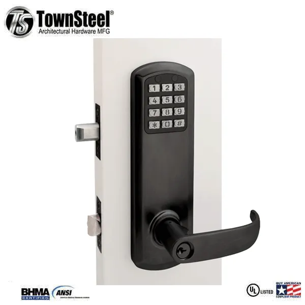 TownSteel - E-Genius 2000 - Interconnected Electronic Push Button Lock - Entry - 4" - On Center - Right Handed - Flat Black - Grade 1