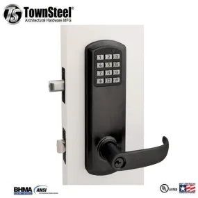 TownSteel - E-Genius 2000 - Interconnected Electronic Push Button Lock - Entry - 4" - On Center - Right Handed - Flat Black - Grade 1