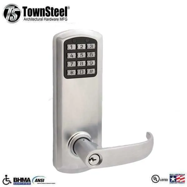 TownSteel - E-Genius 2000 - Interconnected Electronic Push Button Lock - Entry - 4" - On Center - Right Handed - Satin Chrome - Grade 1
