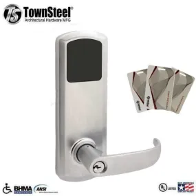 TownSteel - E-Genius 4000 - Interconnected Electronic Touch Keypad Lock - Storeroom - RFID - 5 1/2" - Quest Lever - Optional Handing - Matte Black - Grade 1