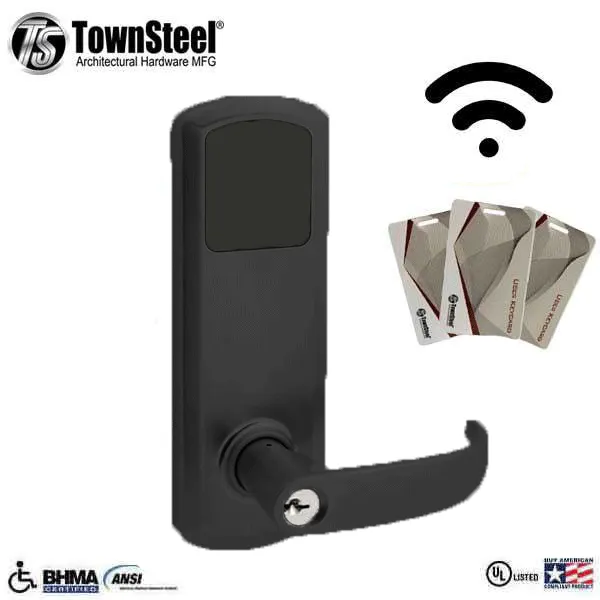 TownSteel - E-Genius 5000 - Interconnected Electronic Touch Keypad Lock - Entry - RFID & Wi-Fi - 4" - On Center - Right Handed - Flat Black - Grade 1
